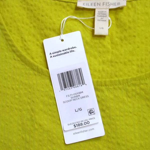 NWT Eileen Fisher Scoop Neck Midi Sunbeam Organic Cotton Ripple Tiered Dress L - Image 3