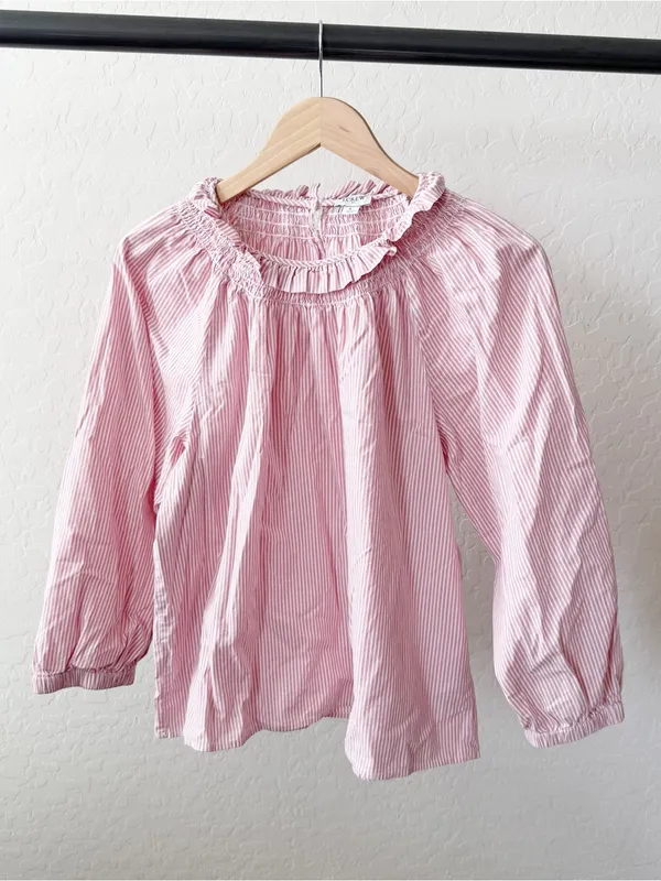 J. Crew Cotton Poplin Smocked Striped Top Pink White - Image 2