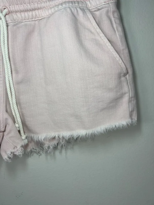Aerie Pull-On Raw Hem Shorts Pale Pink Pockets Beachy Coastal Vacation Sz Medium - Image 5