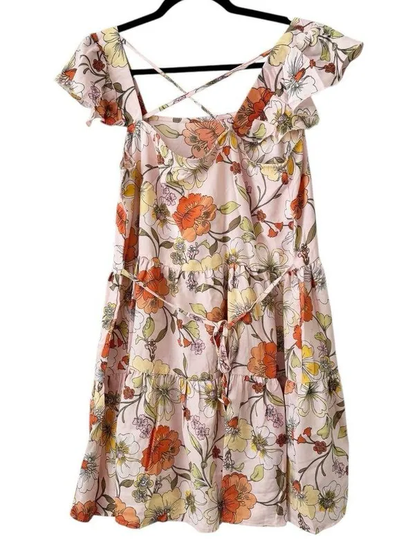 NWT Lottie & Holly Large Retro Floral Ruffle Sleeve Knee Length Dress Size Large - Image 2