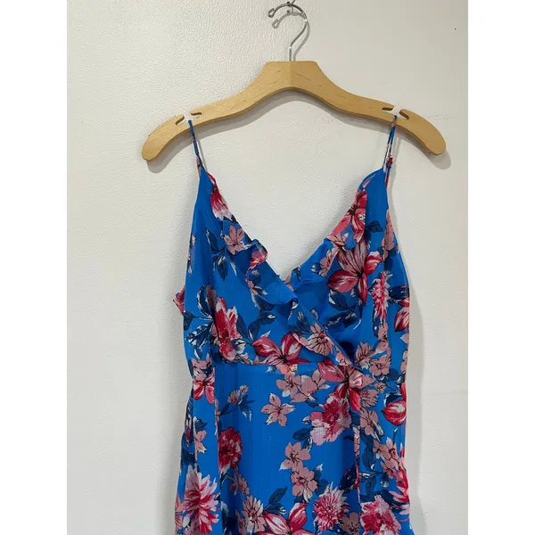 Lulus‎ Tropical Skies Blue Floral Maxi Dress Wedding Guest Side Slit Size L - Image 3