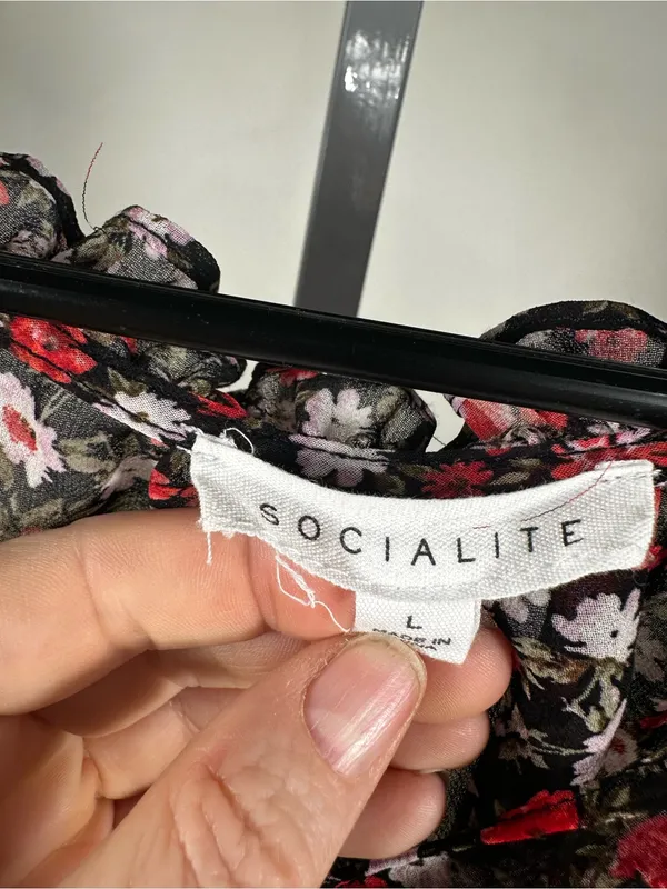 Socialite N180 Black Floral Dress with stretchable waist and Red & White Flowers - Image 2