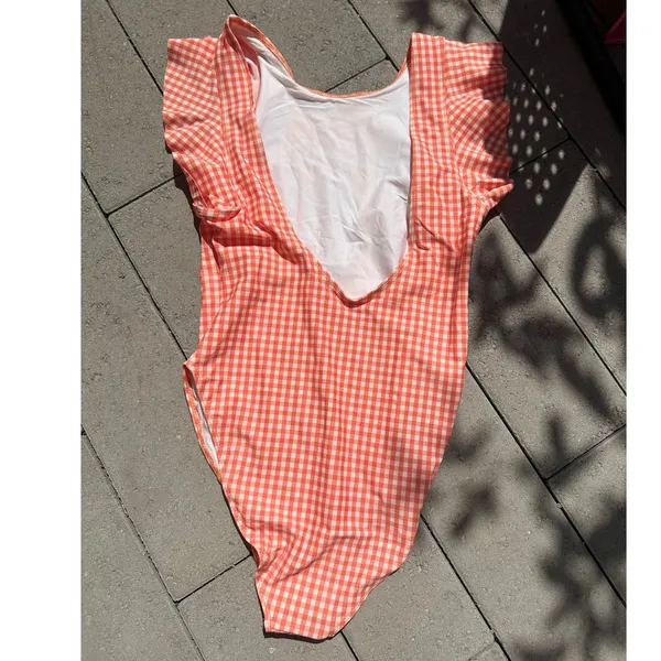 Double Zero‎ Orange Gingham Swimsuit Cottagecore Fairy Milkmaid Beach - Image 2