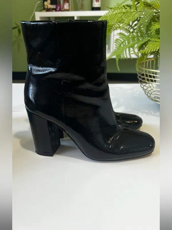 Vince Camuto Black Patent Square Toe Ankle Booties - Image 3