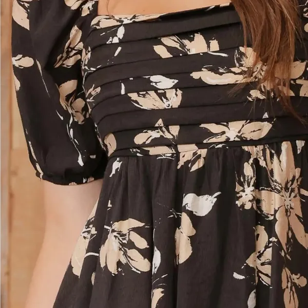 Blu Pepper Black and Cream Floral Dress - Image 3