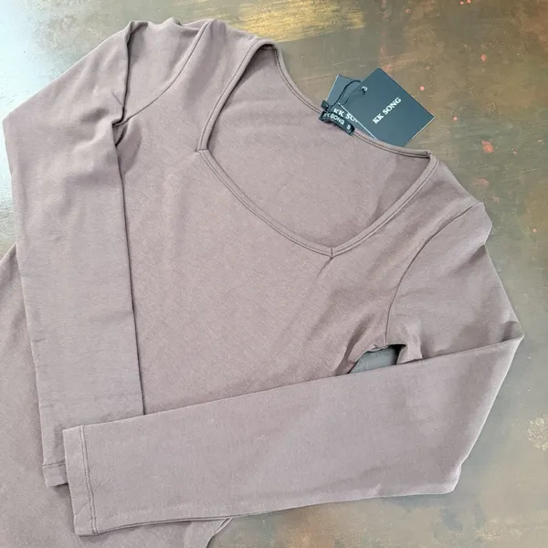 KK SONG Bodysuit Brown Long Sleeve Solid Basic Elegant top square neck casual - Image 7
