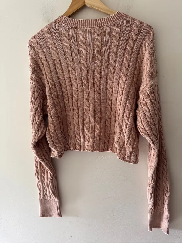 Aerie Washed Brown Cropped Cable Knit Sweater - Image 5