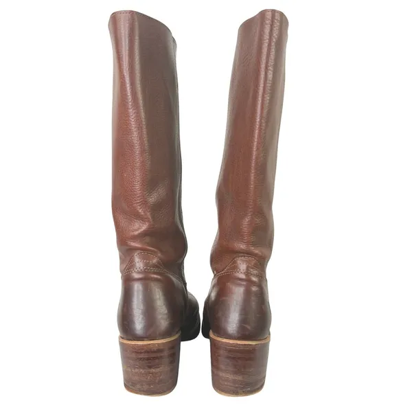 Vintage Frye Campus 14L Tall Boots Pebbled Leather Cognac Brown‎ Women's 9.5M - Image 7