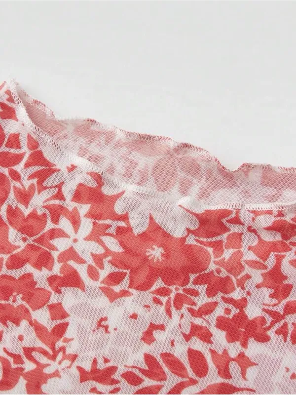 Red Floral High neck Mini Dress with Side Slit size small NWOT - Image 4