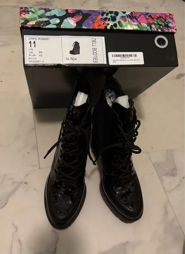 Cape Robbin Black Sequin Lace-Up Ankle Boots - Image 9