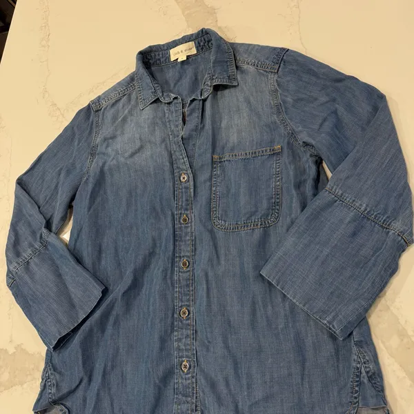 Cloth & Stone x Anthropologie Chambray Button Up Popover Top Women’s Small Blue - Image 3
