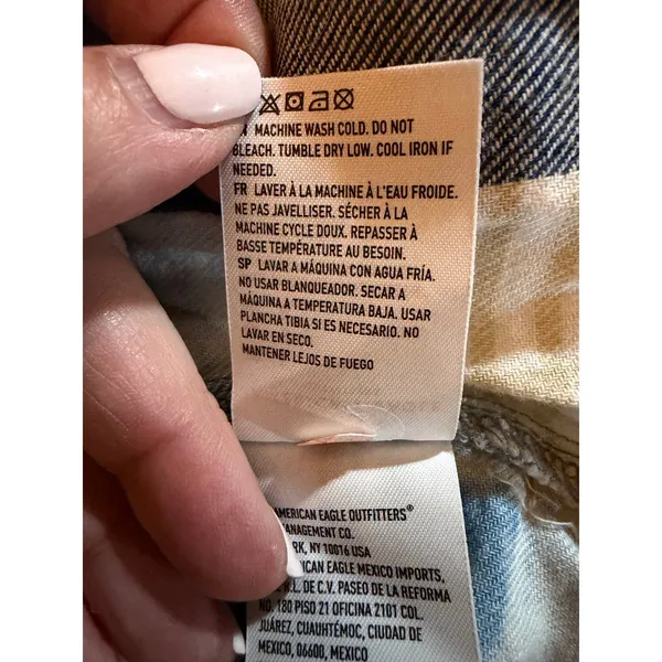 American Eagle Outfitters Button-Up Shirt Womens L Blue Tan Plaid Flannel - Image 5