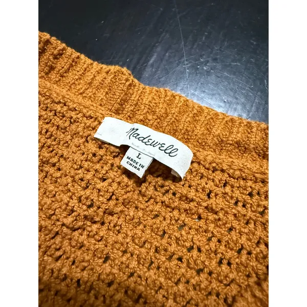 Madewell Womens Large Burnt Orange Waffle Knit Curved Hem Crewneck Sweater L - Image 4