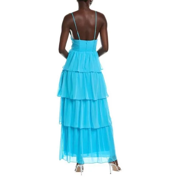 NEW Amanda Uprichard Thaddea‎ Maxi Dress Marina Blue Tiered Ruffle Small - Image 2