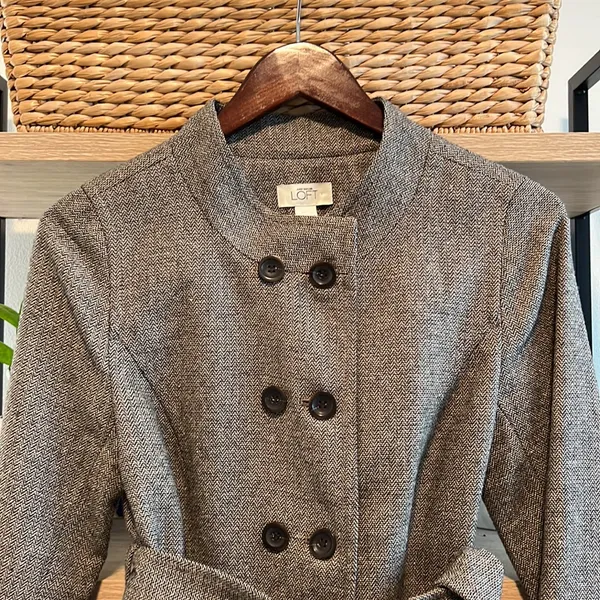 LOFT Tweed Button Placket Tie Waist Blazer, 6 - Image 2