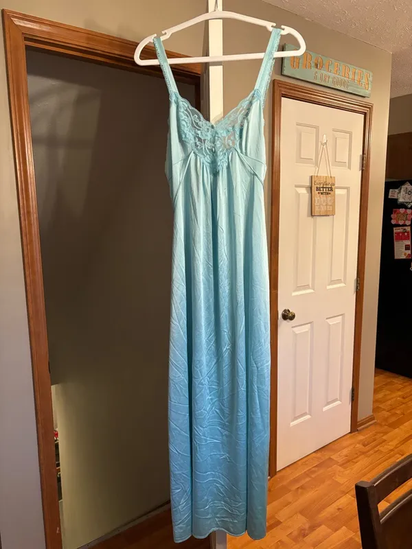 Miss Elaine Light Blue Lace-Trim Maxi Slip - Image 2
