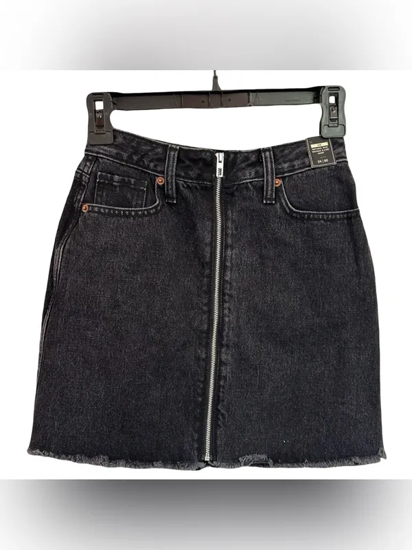 Abercrombie Zoe Black Denim Front Zip Mini Skirt 24 NWT Frayed Distressed A Line - Image 8