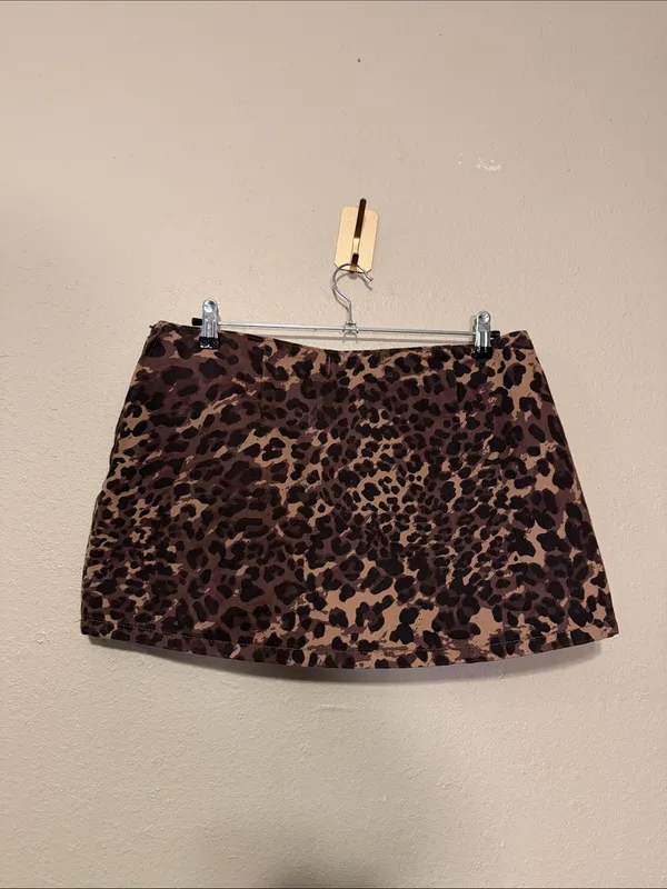 Abercrombie & Fitch Skort Brown Leopard Print Mid Rise Mini Side Zip Size 30 - Image 6