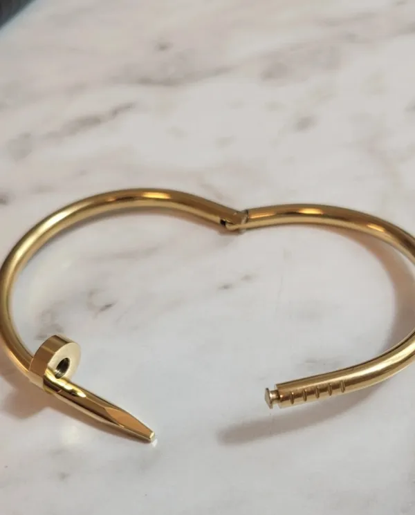 18K Gold Plated Elegant Gold Bangle Bracelet Diamond Nail - Image 2