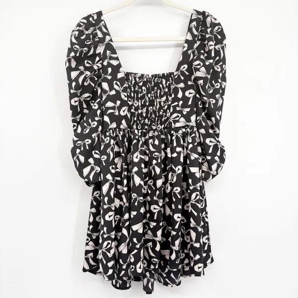 For Love & Lemons Womens Angelica Bow Print‎ Coquette Puff Sleeve Mini Dress XS - Image 9