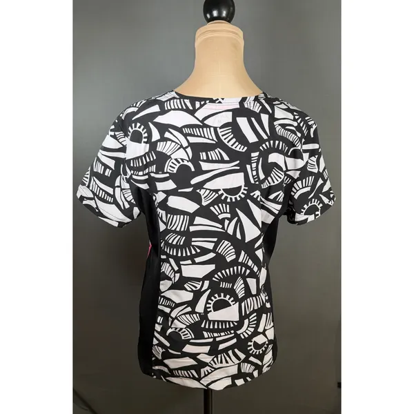 Koi Lite Scrub Top Womens M Black White Geometric V Neck Stretch 316PR - Image 3