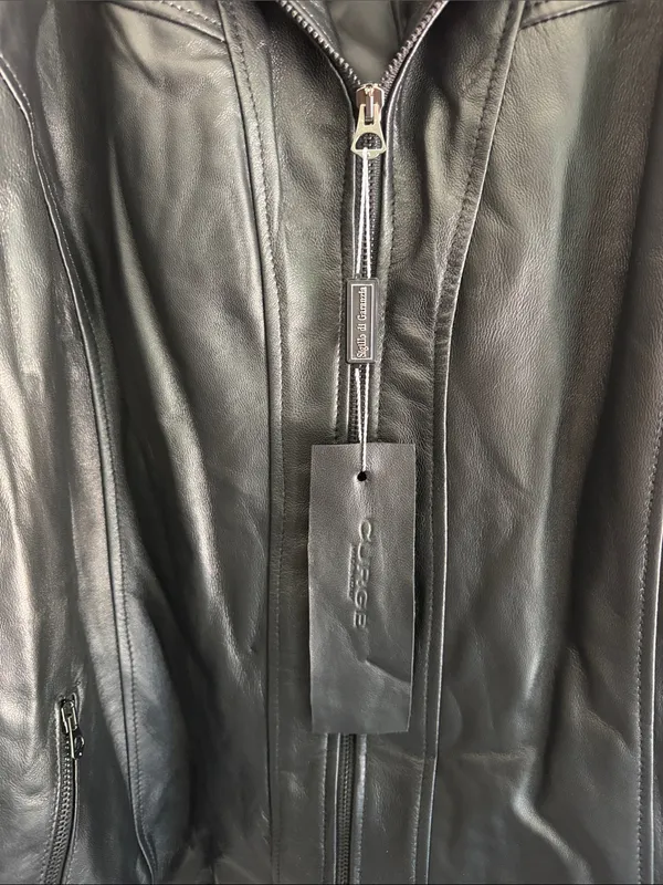Italian Leather Bomber Black Zip-Front Jacket By CURGÉ EU Size 54 US 2XL - Image 3