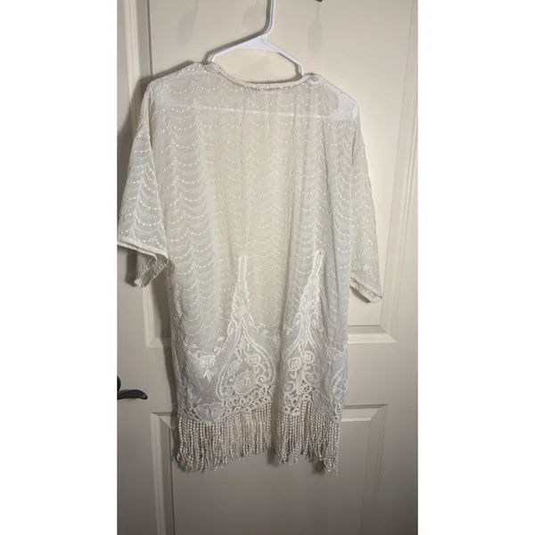 Altar'd State Cream Lace Fringe Trim‎ Kimono XS/S Boho Beach Bridal Festival - Image 6