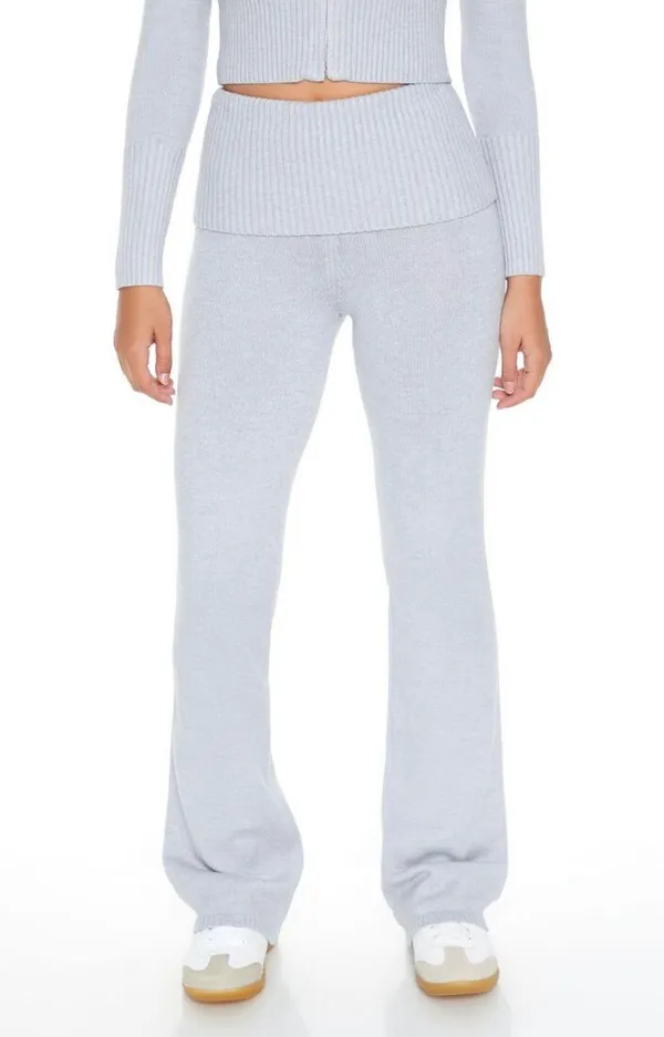 Forever 21 Gray Sweater Knit Foldover Bootcut Pants - Image 3