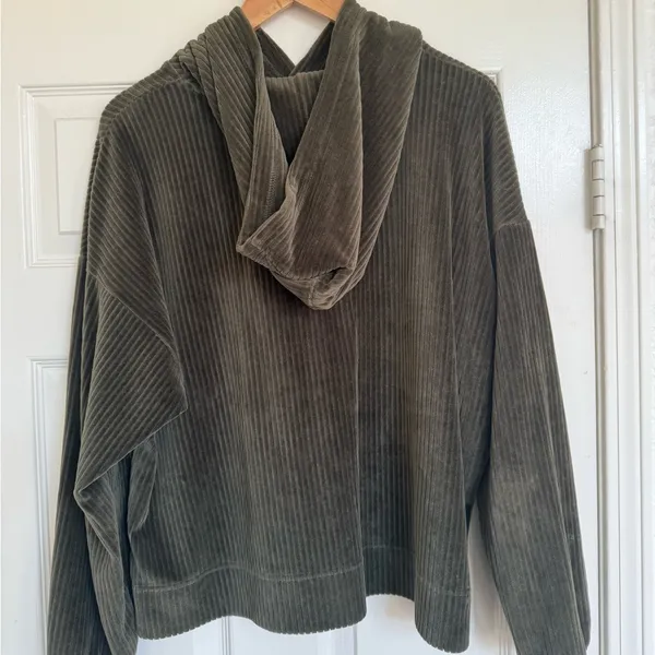 Aerie Groove on Offline Oversized Ribbed Olive Green pullover Sweater Hood M - Image 11