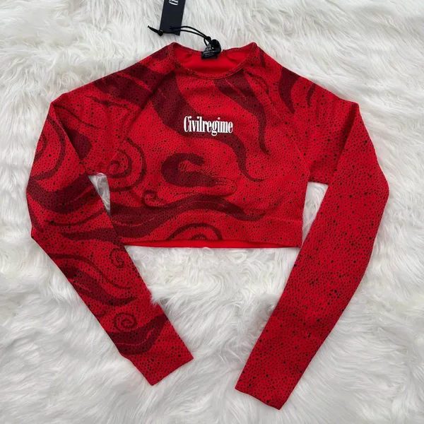 Civil Regime Red Chaos Kelly Seamless Long Sleeve Crop Top Size XS - Image 2