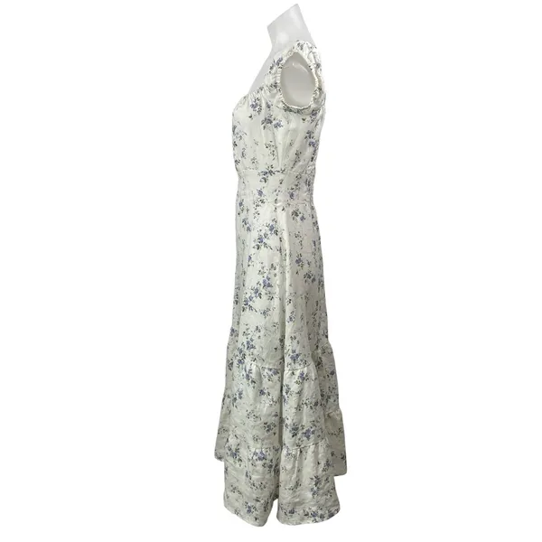 Reformation Noreen White Floral Ruffles Cap Sleeves Tiered A-line Midi Dress 10 - Image 2