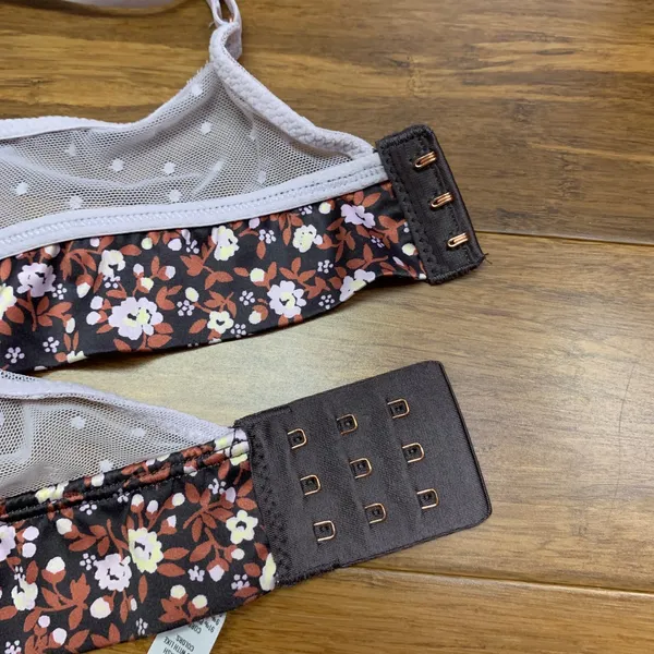 Aerie Floral Lace Trim Bralette Womens Size Medium‎ Soft Non-Padded Wireless Bra - Image 5