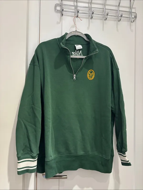 Nike Phoenix Fleece oversized quarter zip sweatshirt in dark green - Image 4