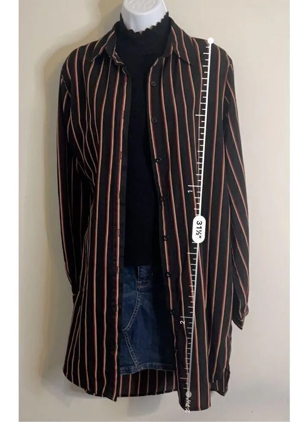 Women’s Black Red Striped Button Down Oversized - Image 3