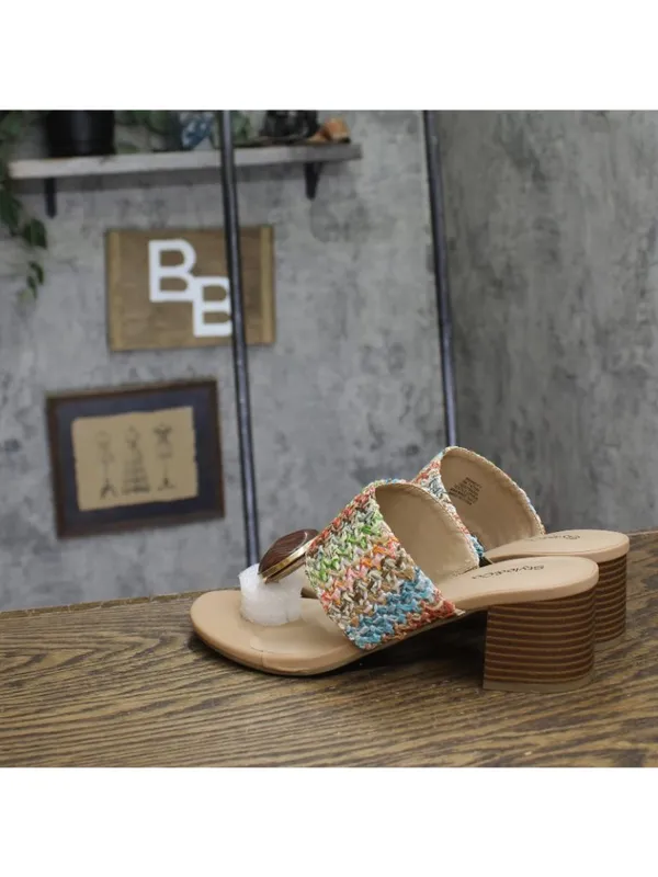 NWT Style & Co. Embellished Raffia Thong Block Heel Sandals Multi Brown 9M - Image 3