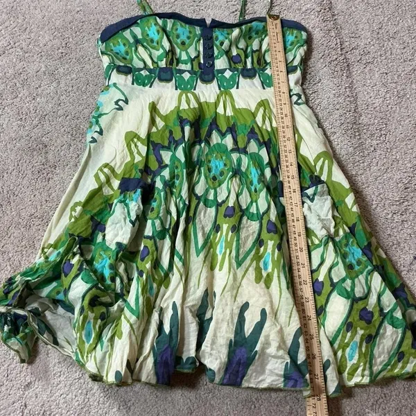 Aryeh Green‎ Blue Babydoll Kaleidoscope Print Cotton Mini Dress Straps Large - Image 4