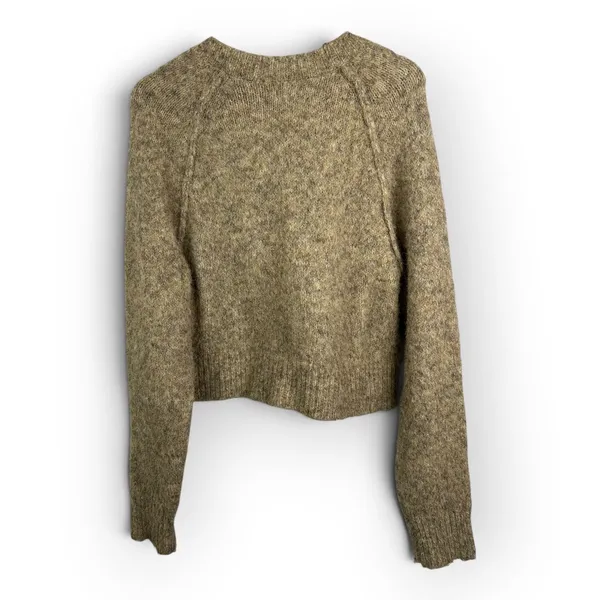 American Eagle Bow Brown Fuzzy Cable Knit Cropped Sweater Cottagecore Academia M - Image 2
