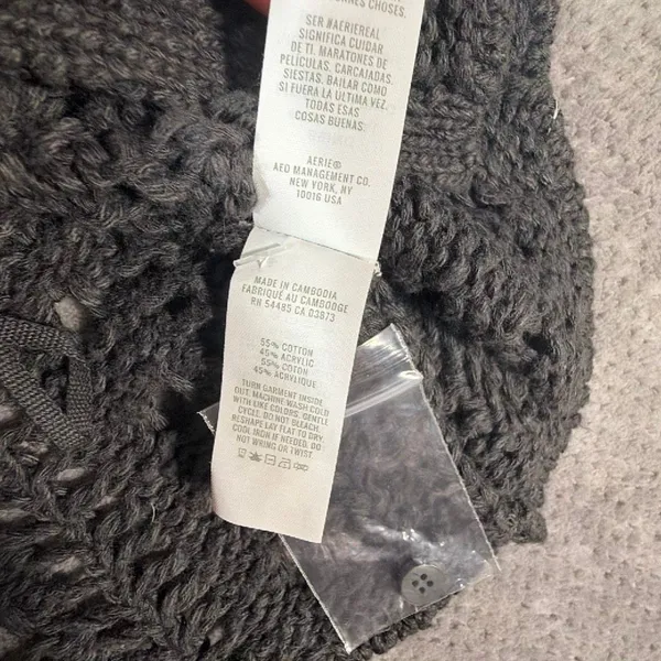 Aerie Small Charcoal Gray Crochet Knit Button Front Vest Tank Top Boho NWOT - Image 4