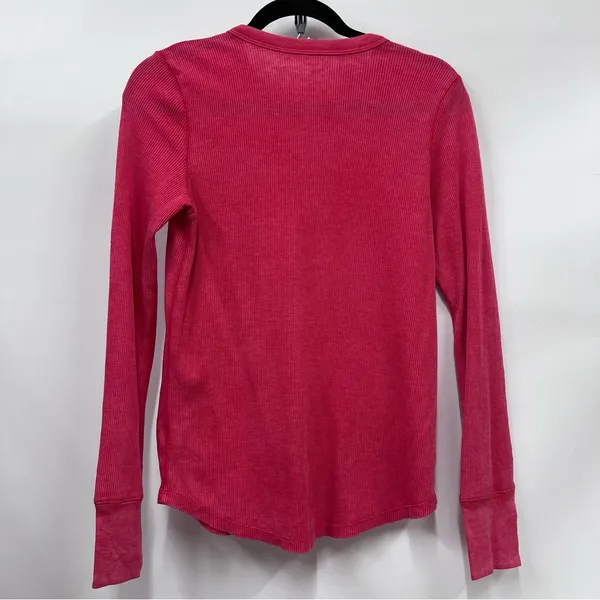 Aerie Henley thermal women’s M red waffle knit distressed neckline long sleeve - Image 10