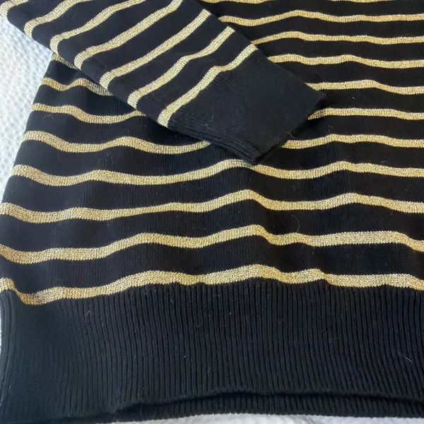 Lauren Ralph Lauren black gold metallic striped ribbed turtleneck S - Image 6