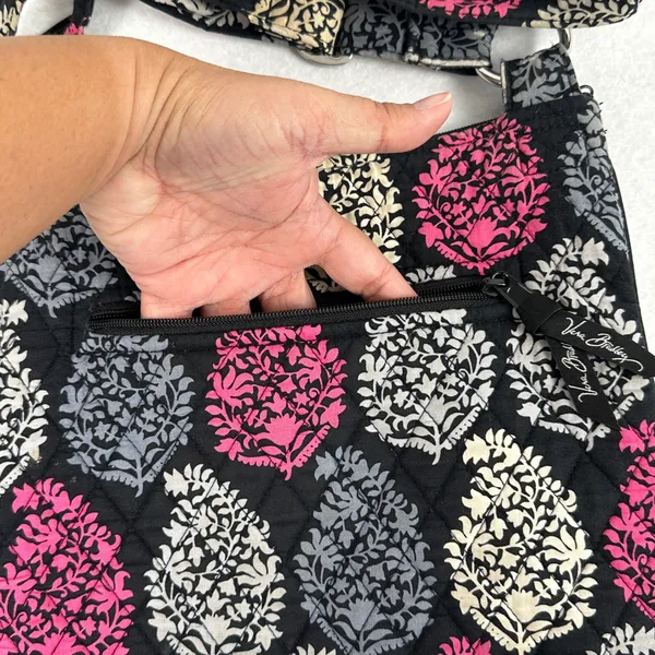 Vera Bradley Crossbody Bag Purse Quilted Black Pink Gray Floral Shoulder Bag‎ - Image 3