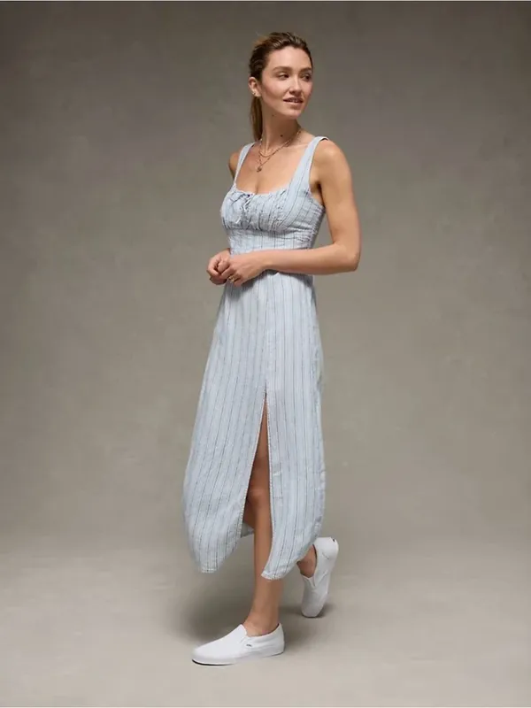 American Eagle Outfitters Light Blue Striped Midi Dress - Image 3