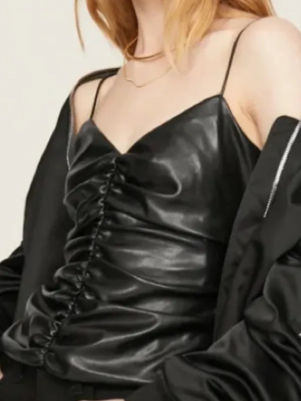 Like New 7 For All Mankind Faux Leather Ruched Cami Top Small Retail $178.00 - Image 3