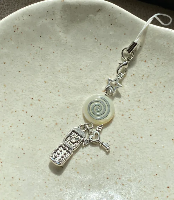 Handmade unique spiral & flip phone & Angel heart key funky y2k grunge style phone charm/bag accessory/keychain🌀⭐️ - Image 3