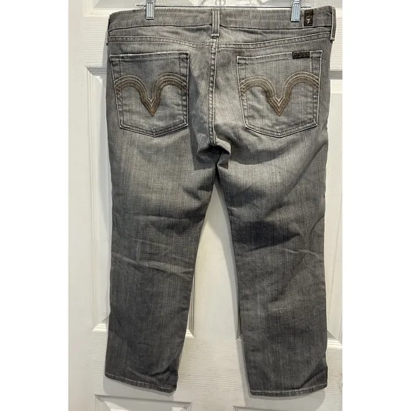7 For All Mankind Womens Kate Crop Gray Straight Leg Jeans‎ Size 32 Made USA - Image 5