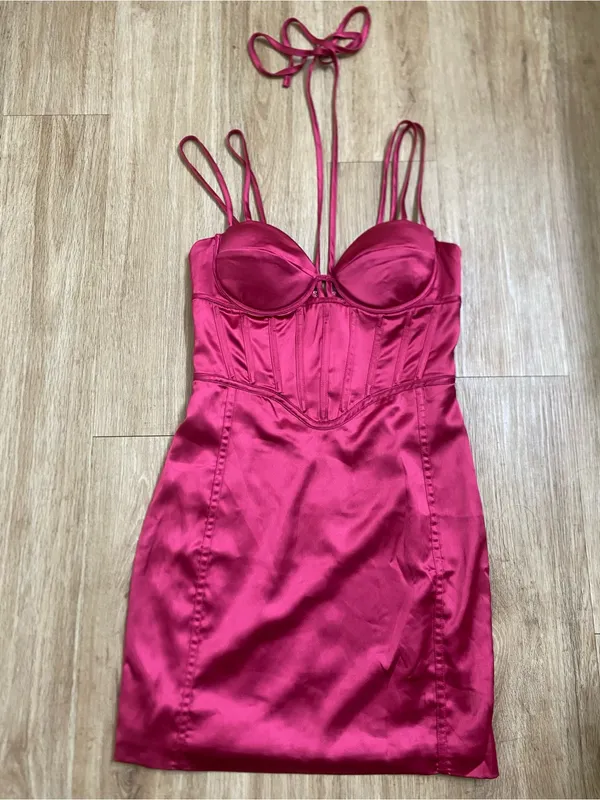 Aqua Hot Pink Strappy Mini Dress - Image 3