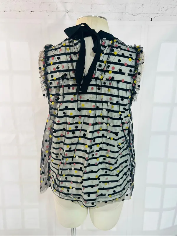 Maeve Anthropologie Black Contrast Dotted Tulle Sleeveless Tank Top Size Small - Image 5