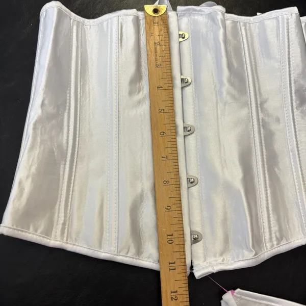 NWOT Underbust Boned Satin Lace Up Corset Bustier‎ Top w/Thong Sz M White Bride - Image 5