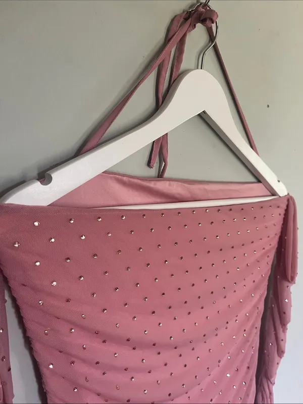 Pink Off-Shoulder Rhinestone Dress - Image 6