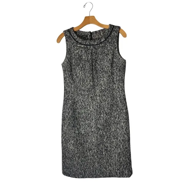 Talbots Dress Women 6‎ Black White Tweed Sheath Knee Length Fringe Neck Preppy - Image 2